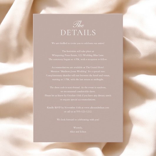 Beige Champagne Wedding Details Foto Informatiekaartje