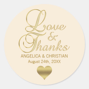 Beige Champagne Wedding Love & Bedankt Ronde Sticker