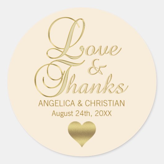 Beige Champagne Wedding Love & Bedankt Ronde Sticker (Voorkant)