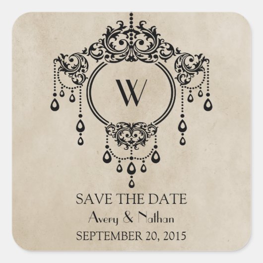 Beige Chandelier Save the Date Stickers (Voorkant)