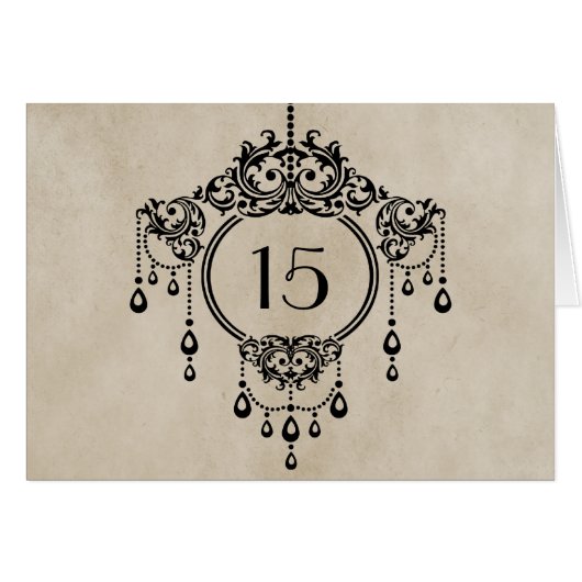 Beige  Chandelier Table Number Kaart (Voorkant Horizontaal)