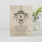 Beige  Chandelier Wedding Invite Kaart (Staand voorkant)