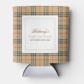 Beige Check Designer Plaid Baby shower Blikjeskoeler (Voorkant)