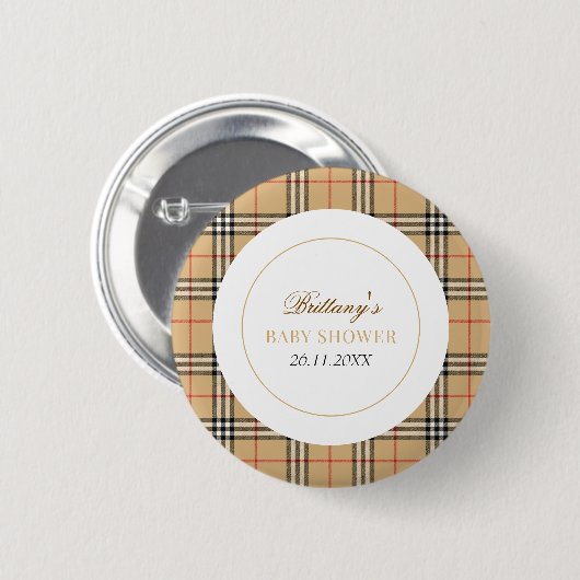 Beige Check Designer Plaid Baby shower Ronde Button 5,7 Cm (Voorkant /achterkant)