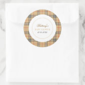 Beige Check Designer Plaid Baby shower Ronde Sticker (Tas)