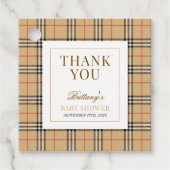 Beige Check Plaid Baby shower Bedankjes Labels (Voorkant)