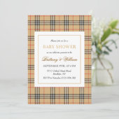 Beige Check Plaid Baby shower Kaart (Staand voorkant)