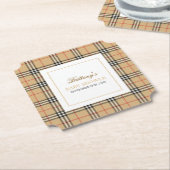 Beige Check Plaid Baby shower Kartonnen Onderzetters (Gekanteld)