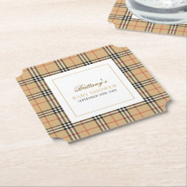 Beige Check Plaid Baby shower Kartonnen Onderzetters