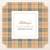 Beige Check Plaid Baby shower Kartonnen Onderzetters (Voorkant)