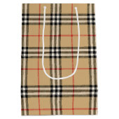 Beige Check Plaid Baby shower Medium Cadeauzakje (Achterkant)