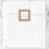 Beige Check Plaid Baby shower Vierkante Sticker (Tas)