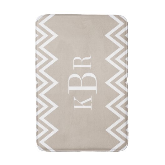 Beige Chevron Custom Monogram Badmat (Voorkant Verticaal)