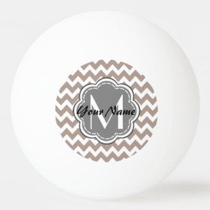 Beige Chevron, Grijze monogram, Gepersonaliseerde Pingpongbal