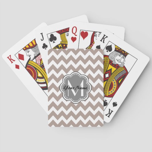 Beige Chevron, Grijze monogram, Gepersonaliseerde Speelkaarten (Achterkant)