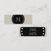 Beige Chevron Pattern | Zwart monogram Mini Visitekaartje (Voorkant / Achterkant)