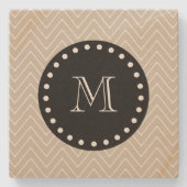 Beige Chevron Pattern | Zwart monogram Stenen Onderzetter (Voorkant)
