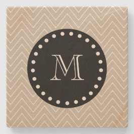 Beige Chevron Pattern | Zwart monogram Stenen Onderzetter