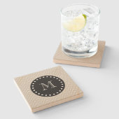 Beige Chevron Pattern | Zwart monogram Stenen Onderzetter (Zijkant)