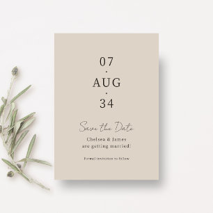Beige   Chic Minimaal Huwelijk Opslag de Datum Save The Date