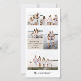 Beige Chic Moderne Neutrale 5 Foto Elegante Hoog Feestdagenkaart