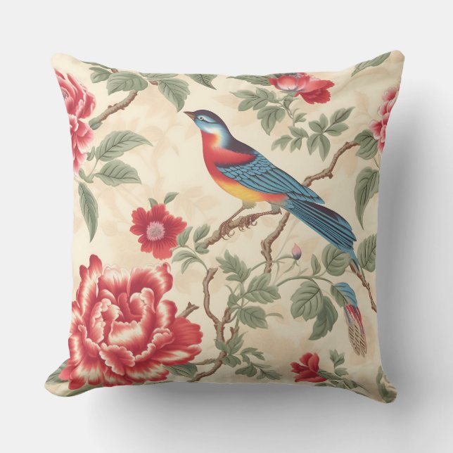  beige chinoiserie buitenkussen (Voorkant)