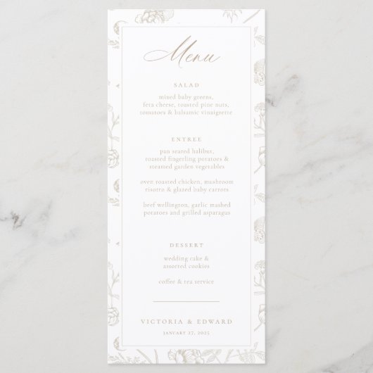 Beige Chinoiserie Floral Wedding Menu (Voorkant)