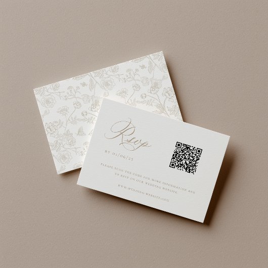 Beige Chinoiserie Huwelijks QR-code RSVP Kaartje