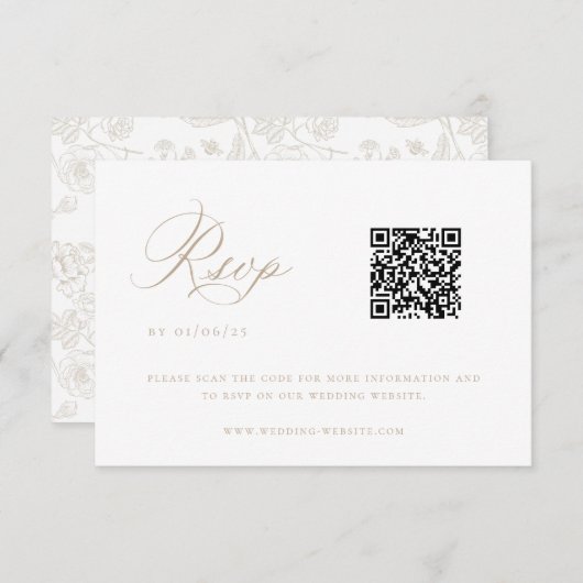 Beige Chinoiserie Wedding QR Code RSVP Kaartje (Voorkant / Achterkant)