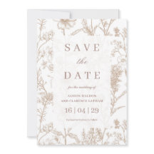 Beige Chinoiserie Wilde Bloem Bruiloft Save the Da