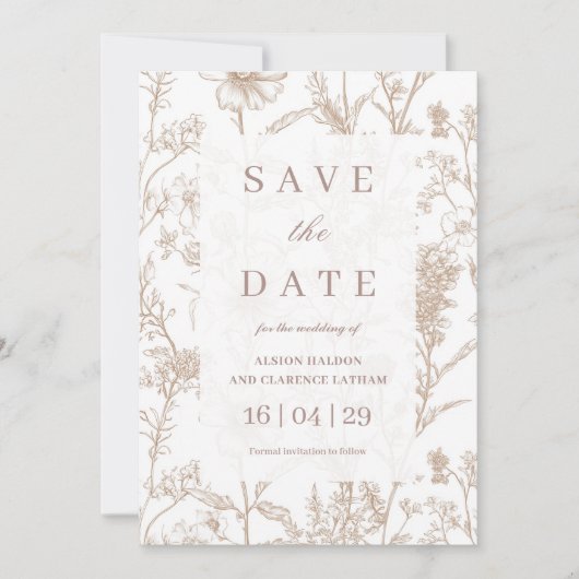 Beige Chinoiserie Wilde Bloem Bruiloft Save the Da Kaart (Voorkant)