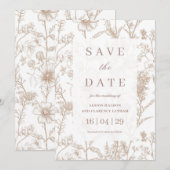 Beige Chinoiserie Wilde Bloem Bruiloft Save the Da Kaart (Voorkant / Achterkant)