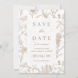 Beige Chinoiserie Wilde Bloem Bruiloft Save the Da Kaart