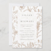 Beige Chinoiserie Wildflower Huwelijksuitnodiging Kaart (Voorkant)