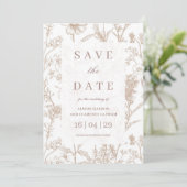 Beige Chinoiserie Wildflower Wedding Save the Date Kaart (Staand voorkant)