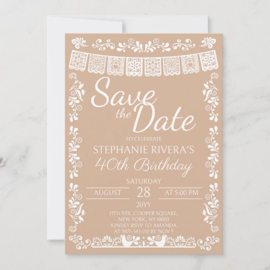 Beige Cielito Lindo Save the Date 40e Verjaardag Kaart (Voorkant)