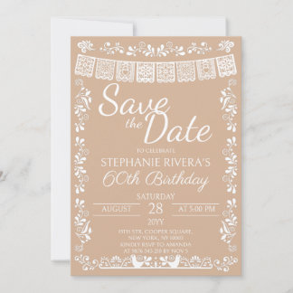 Beige Cielito Lindo Save the Date 60e Verjaardag Kaart