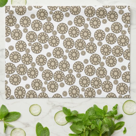 Beige Circular White Kitchen Hand Towel Theedoek (Gevouwen)