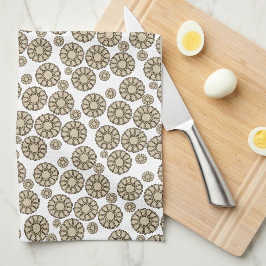 Beige Circular White Kitchen Hand Towel Theedoek (Quarter Fold)