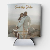 BEIGE CLASSIC ELEGANT PAAR QR SAVE THE DATE BLIKJESKOELER (Voorkant)