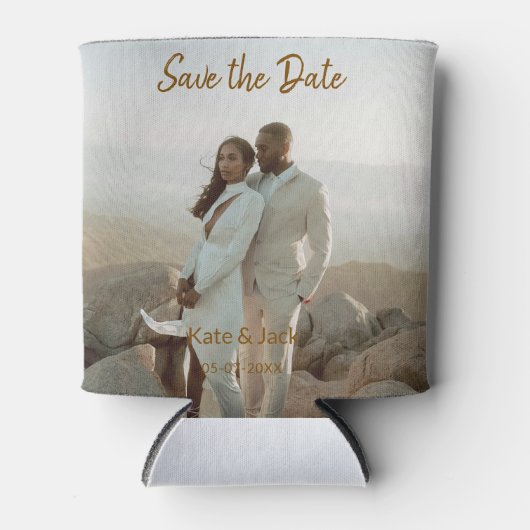 BEIGE CLASSIC ELEGANT PAAR QR SAVE THE DATE BLIKJESKOELER (Voorkant)