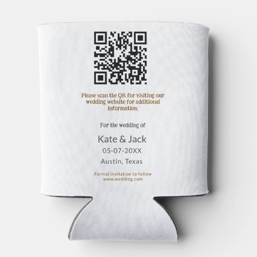 BEIGE CLASSIC ELEGANT PAAR QR SAVE THE DATE BLIKJESKOELER (Achterkant)