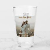 BEIGE CLASSIC ELEGANT PAAR QR SAVE THE DATE GLAS (Voorkant)
