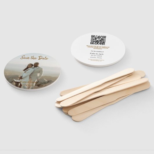 BEIGE CLASSIC ELEGANT PAAR QR SAVE THE DATE HANDWAAIER (Niet-gemonteerd)