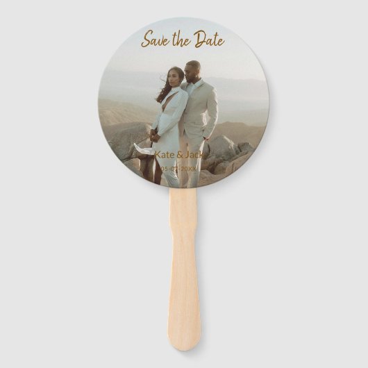 BEIGE CLASSIC ELEGANT PAAR QR SAVE THE DATE HANDWAAIER (Voorkant)