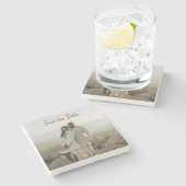 BEIGE CLASSIC ELEGANT PAAR QR SAVE THE DATE STENEN ONDERZETTER (Zijkant)