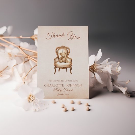  Beige Classic Genderneutraal Baby shower Bedankkaart