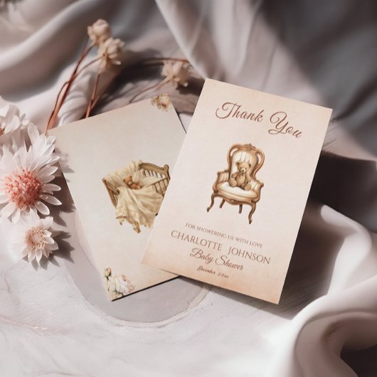  Beige Classic Genderneutraal Baby shower Bedankkaart