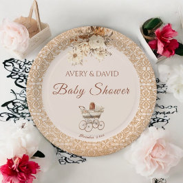  Beige Classic Genderneutraal Baby shower Papieren Bordje