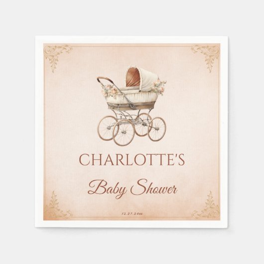 Beige Classic Genderneutraal Baby shower Servet (Voorkant)